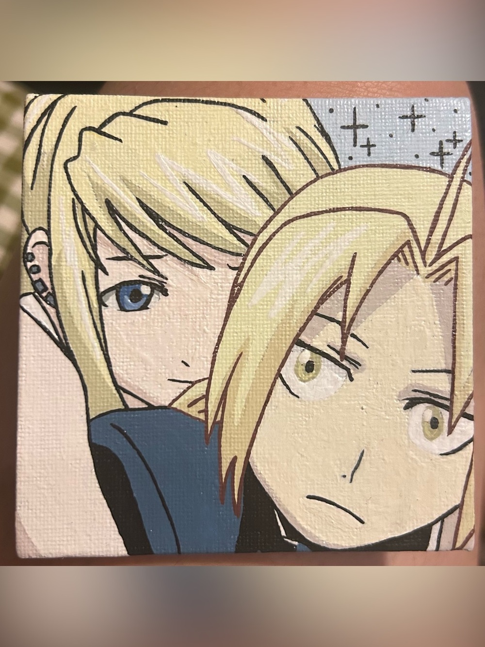 Handmade Acrylic Full Metal Alchemist Ed Winry Anime Painting Canvas Decor 4x4